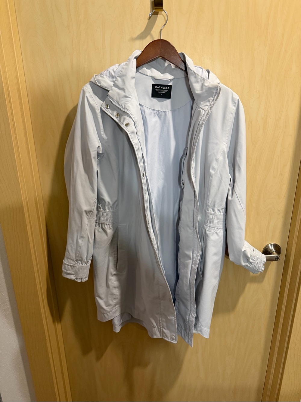 Athleta Light Gray Hooded Mid-Length Trench Coat